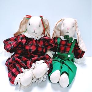Vintage Pair of Christmas 16" male and female Cloth Bunny Plush Collectibles